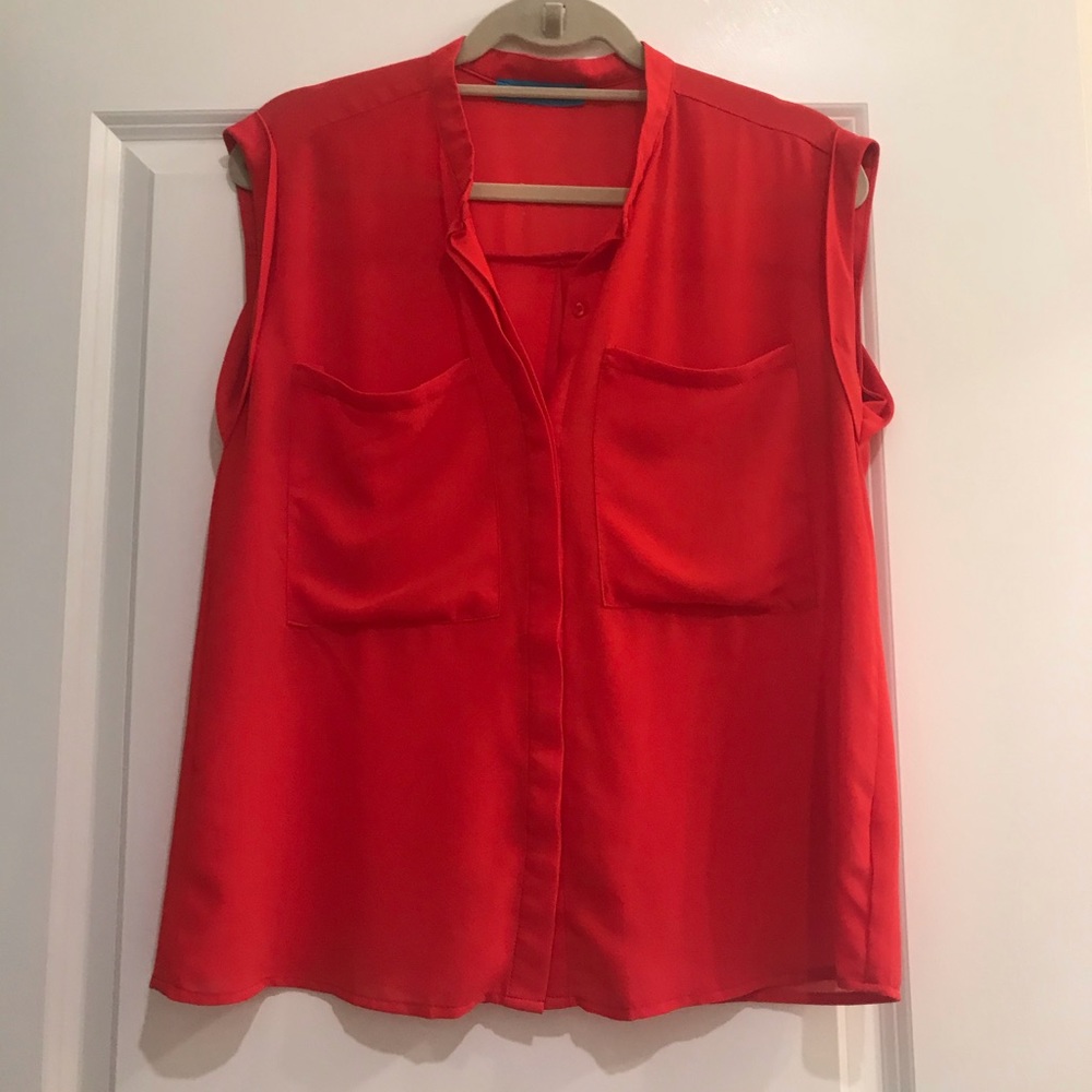 Red sheer blouse, sleeveless